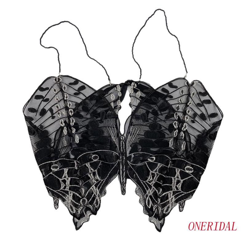 Áo Lưới Không Tay Thêu Hình Bướm Đính Hạt Phong Cách Harajuku Cho Nữ