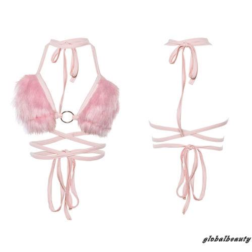 Áo Ngực Vải Lông Màu Sắc Trơn Phối Dây Cột Gợi Cảm Cho Nữ