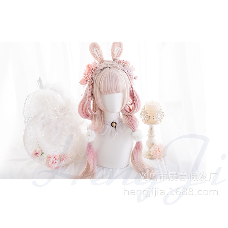 Tóc Giả Dài Cuộn Tròn Màu Hồng Gradient Phong Cách Lolita Cho Nữ