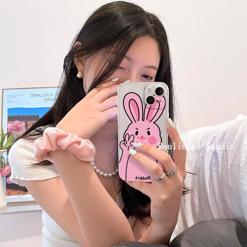 ✅Ốp Điện Thoại Trong Suốt Chống Sốc In Hình Thỏ 13ins / Hồng Đơn Giản Cho iPhone 14 12 X