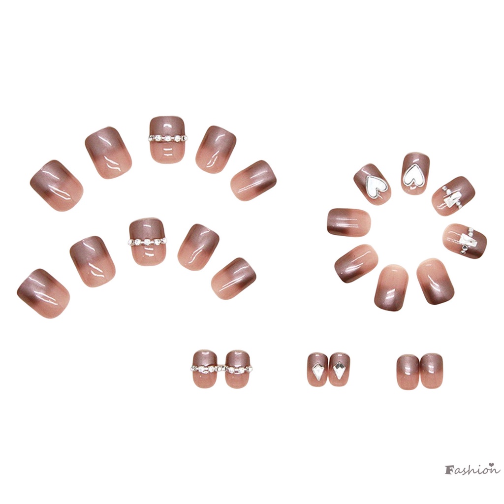 Móng Tay Giả Ngắn Hình Vỏ Sò Màu Hồng Kèm Dây Xích Thời Trang