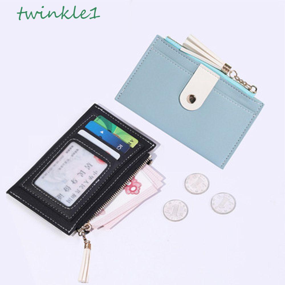 Ví Da PU Dáng Ngắn Đính Tua Rua Lấp Lánh Có Khóa Kéo Đựng Thẻ Ngân Hàng / Xe Buýt Cho Nữ Giá Đỡ