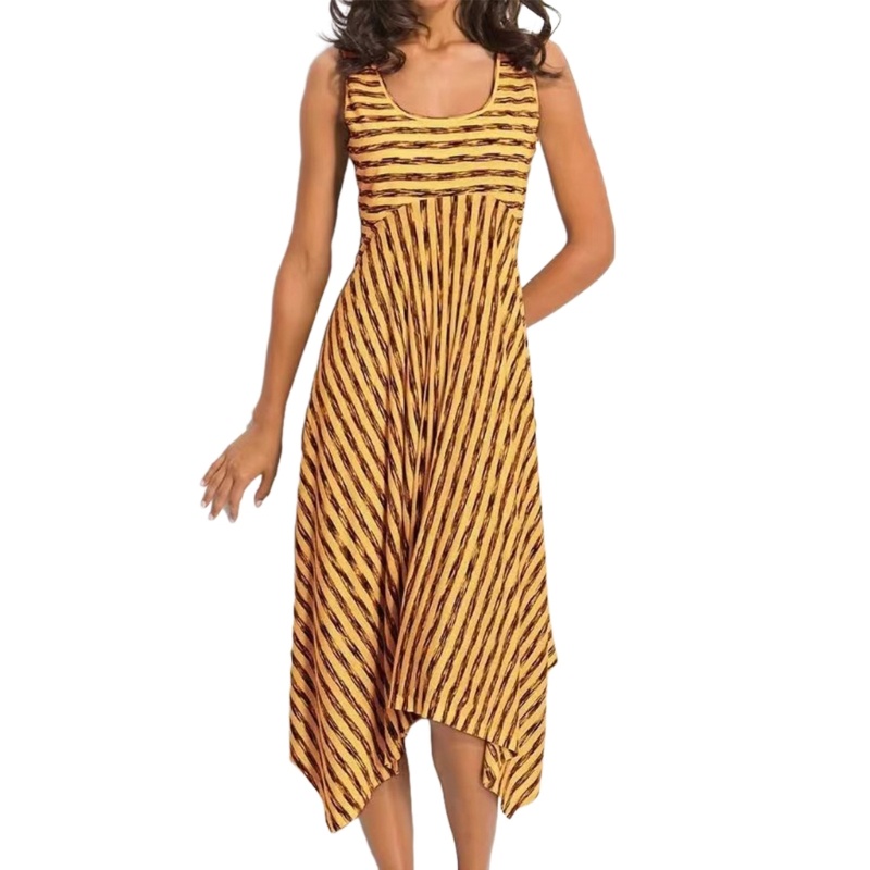 Đầm Midi Không Tay Họa Tiết Kẻ Sọc Thời Trang Mùa Hè Cho Nữ