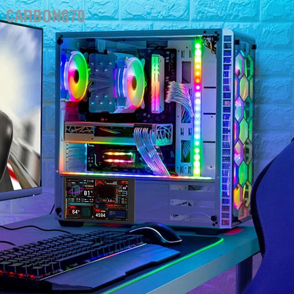 Carbon070 Màn hình nhiệt độ máy tính 3.5in Cổng USB kép hiển thị nhỏ IPS dữ liệu CPU với Trình chỉnh sửa chủ đề trực quan cho GPU RAM HDD