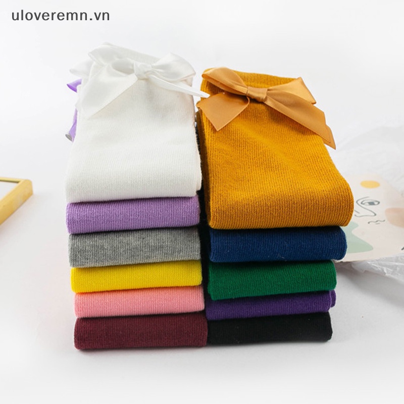 1 Đôi Tất Cotton Mềm Cao Đến Đầu Gối Chống Muỗi Thoáng Khí Đính Nơ