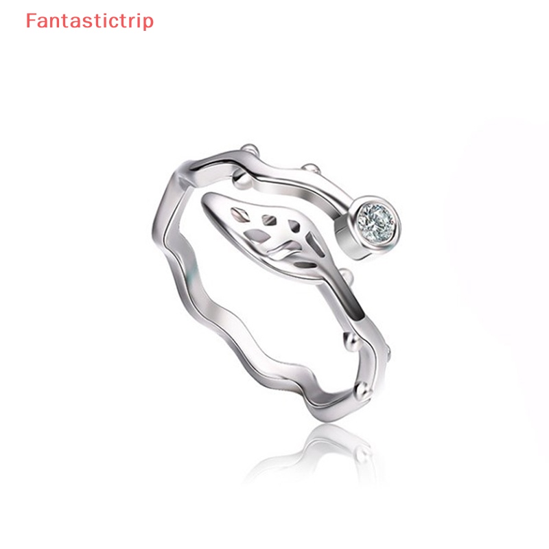 [Fantastictrip] Nhẫn Hở Mạ Bạc Hình Cành Lá Mây Gợn Sóng Thiết Kế Độc Đáo Thời Trang Đám Cưới