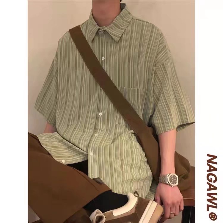 Áo Sơ Mi Polo Tay Ngắn Dáng Rộng Họa Tiết Kẻ Sọc Thời Trang Mùa Hè 2023 Phong Cách Nhật Bản Mới