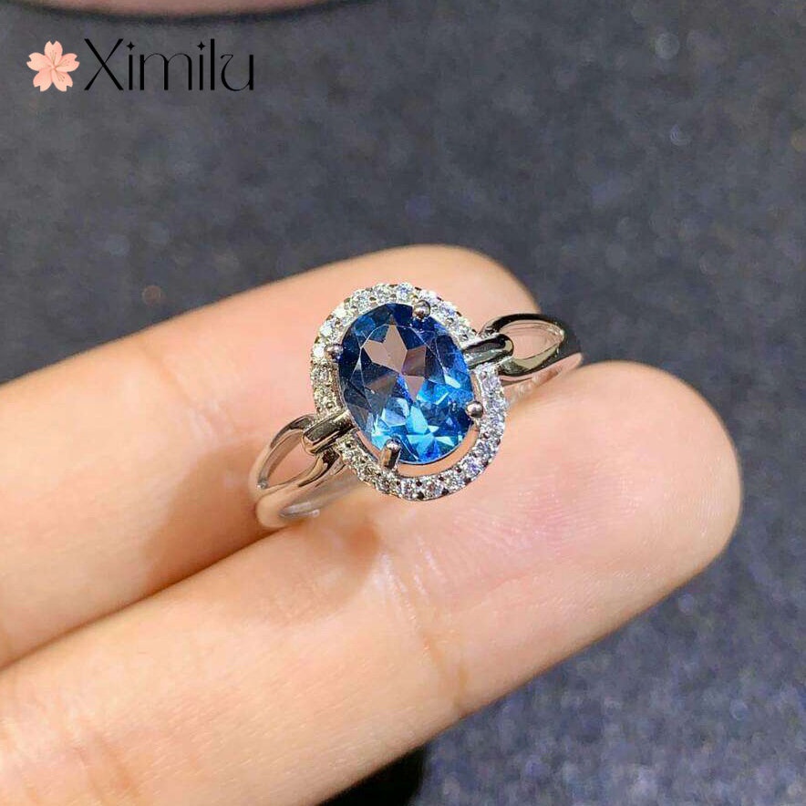 ♥ Nhẫn Bạc Đính Đá Topaz Xanh Hình Oval Nhiều Màu Thời Trang Cho Nữ
