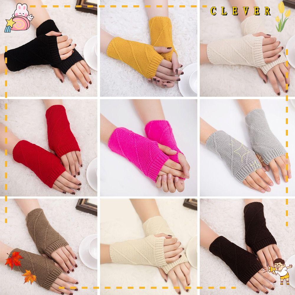 Găng Tay Dệt Kim Hở Ngón Dày Dặn Ấm Áp Cho Nữ