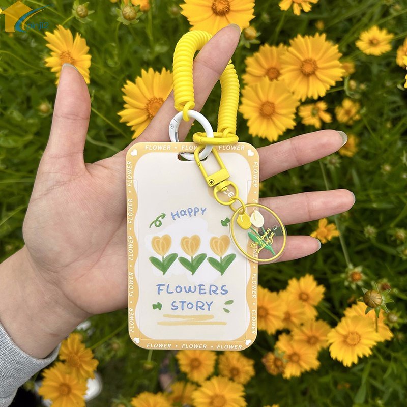 Bộ Ví Đựng Thẻ ID / Móc Khóa Họa Tiết Hoa Xinh Xắn Cho Học Sinh