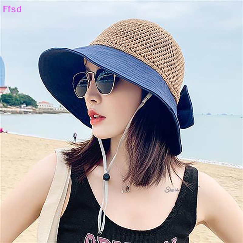 {Ffsd} Hàng Bán Chạy Mũ Xô Khoét Rỗng Đính Nơ Chống Nắng / Tia UV Ngoài Trời Mùa Hè Có Thể Gập Gọn Cho Nữ