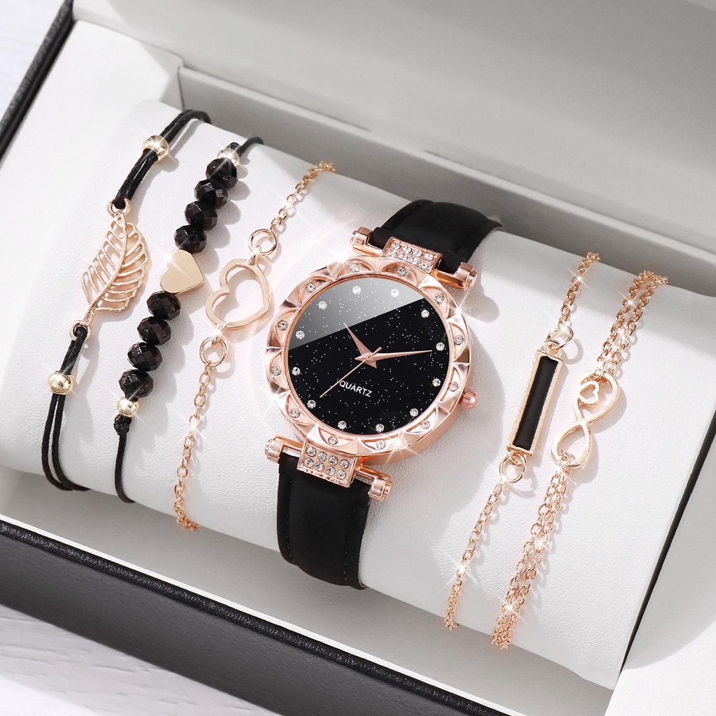 Đồng Hồ Quartz Đính Đá Với Dây Đeo Da Thời Trang