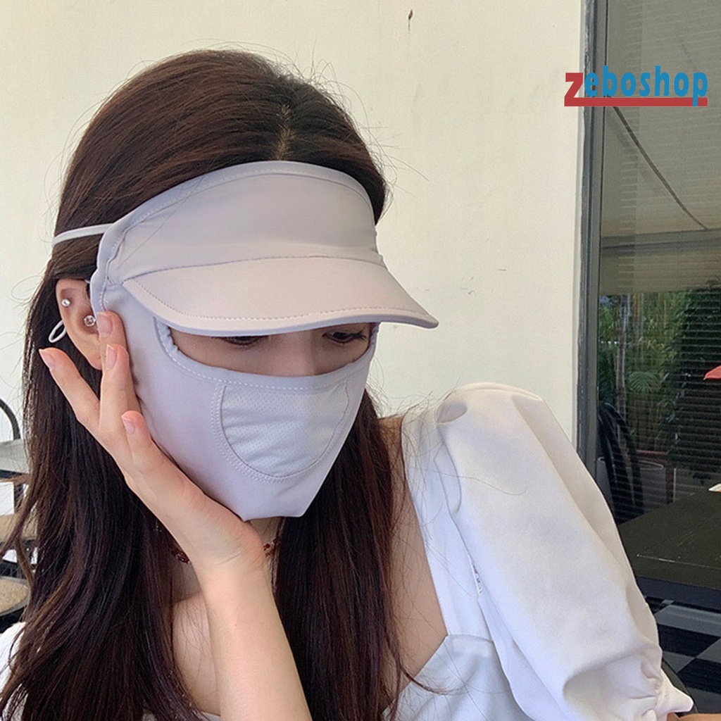 Zeboshop Mũ Chống Nắng Mùa Hè Thoáng Khí Màu Trơn Có Dây Buộc Có Thể Điều Chỉnh Bảo Vệ Khuôn Mặt Cho Nữ
