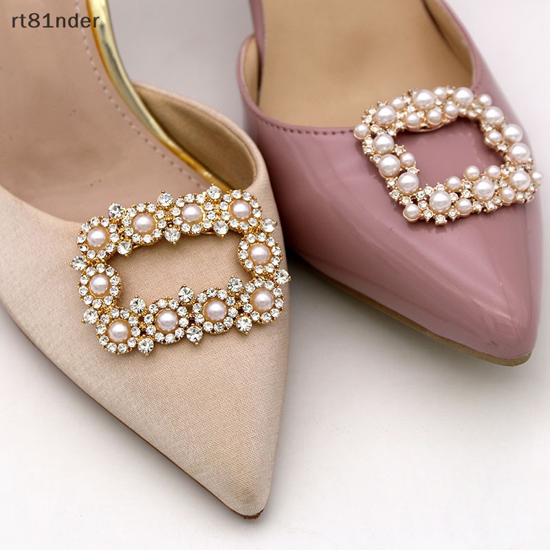 Rt Giày Cao Gót Kẹp Đính Đá Pha Lê Lấp Lánh Có Khóa Vuông Tháo Rời Được Trang Trí Giày Cưới Cho Cô Dâu n