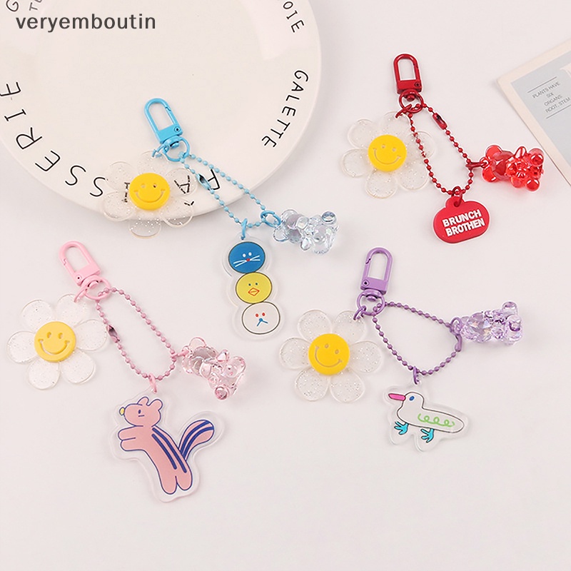 Móc Khóa Acrylic Trong Suốt Màu Kẹo Hình Hoa Hướng Dương Hoạt Hình Dễ Thương