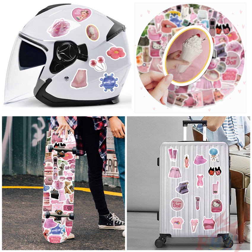 Bộ 100 Cái ❉ Sticker Dán Tường Màu Hồng Phong Cách Vintage ❉ Sticker Dán Tường Chống Thấm Nước Họa Tiết Doodle Hợp Thời Trang