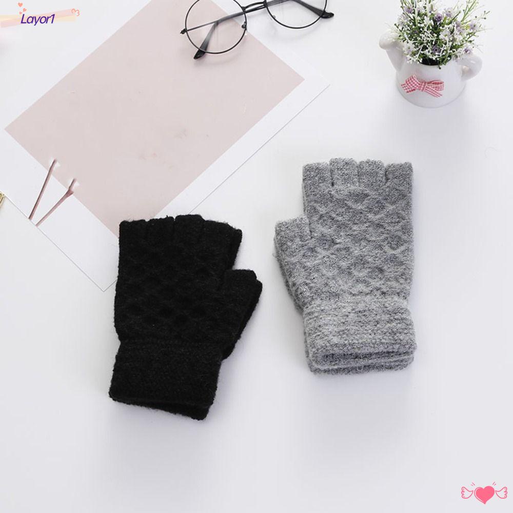 1 Găng Tay Dệt Kim Giữ Ấm Hở Ngón Unisex