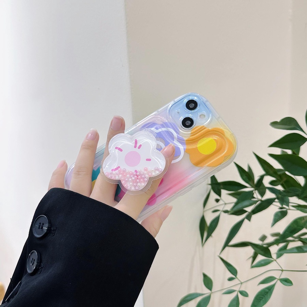 Ốp Điện Thoại TPU Dẻo Trong Suốt Họa Tiết Hoa &amp; Cầu Vồng Kèm Giá Đỡ Chống Rơi Cho iPhone 14 Plus 13 12 11 Pro Max