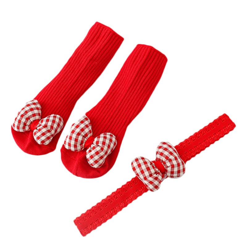 Bộ Băng Đô Và Vớ Phối Ren Màu Đỏ May Mắn Dành Cho Bé Gái