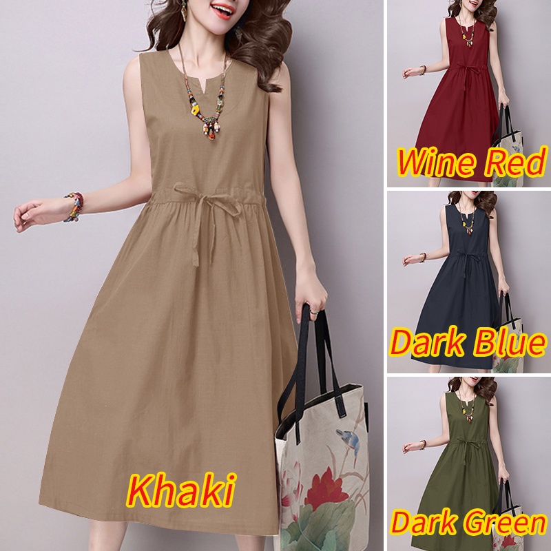Zanzea Đầm Chữ A Không Tay Cổ Tròn Xẻ Tà Thời Trang Hàn Quốc Cho Nữ