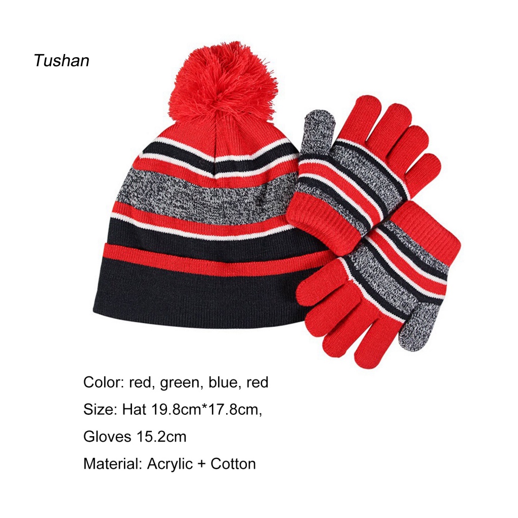 1 Bộ Găng Tay Và Mũ Len Họa Tiết Kẻ Sọc Thời Trang Thu Đông Cho Bé