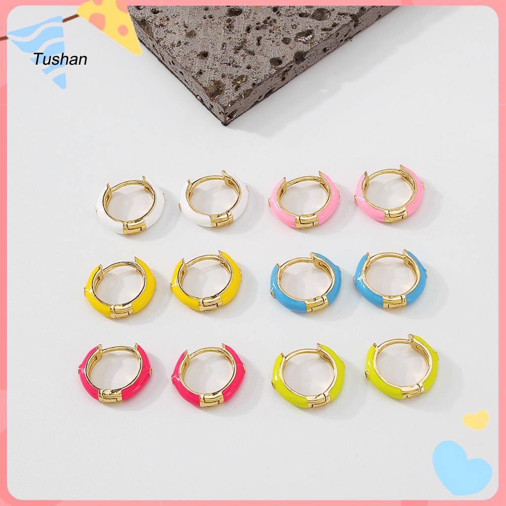 1 Đôi Bông Tai Tròn Bằng Epoxy Màu Sắc Ngọt Ngào Chống Biến Dạng Dành Cho Nữ