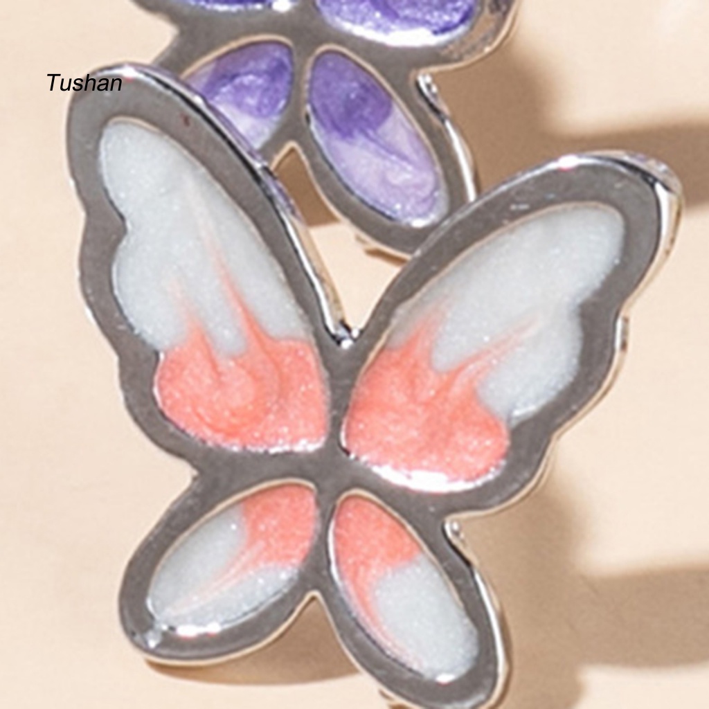 1 Đôi Bông Tai Hình Bướm Bằng Thép Không Gỉ Phối Màu Tương Phản Thân Thiện Với Da