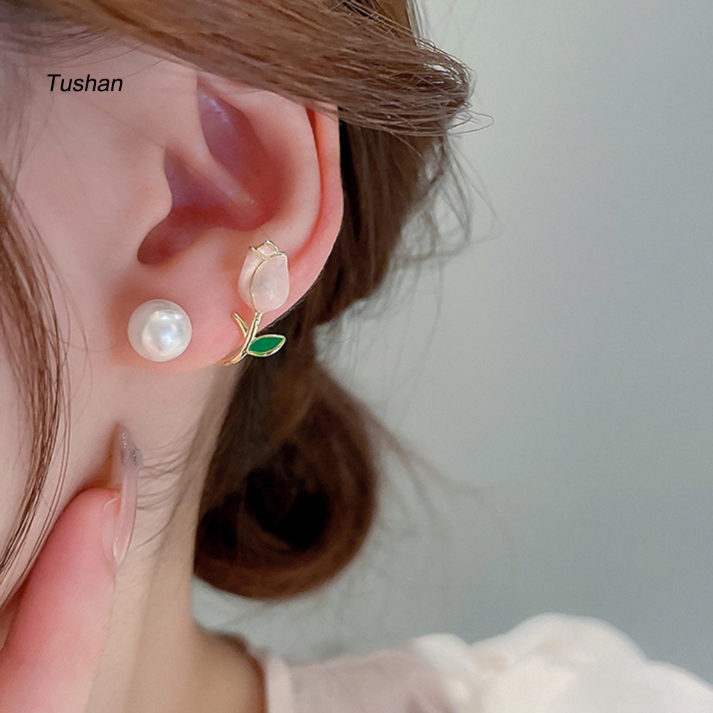 1 Đôi Bông Tai Hình Hoa Đính Ngọc Trai Giả Phong Cách Hàn Quốc Dành Cho Nữ