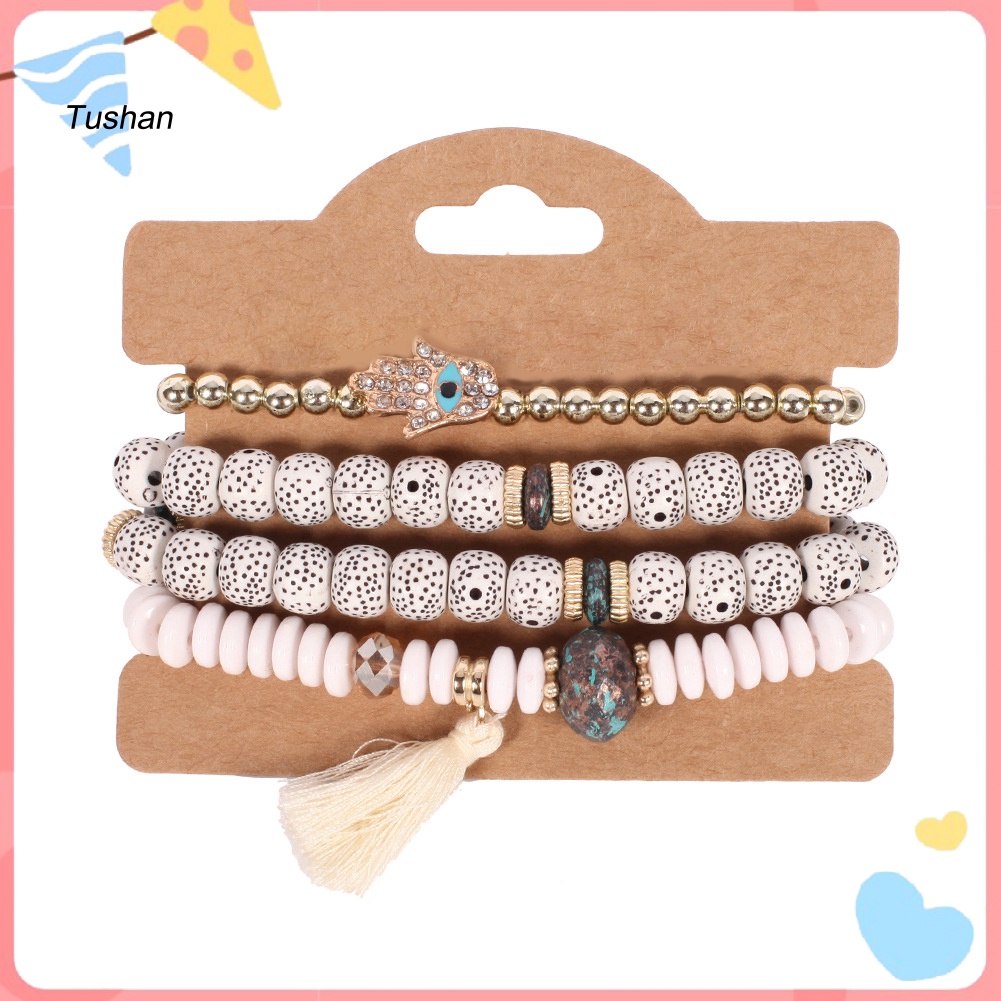 Set 4 Vòng Tay Chuỗi Hạt Thời Trang Vintage Cho Nữ