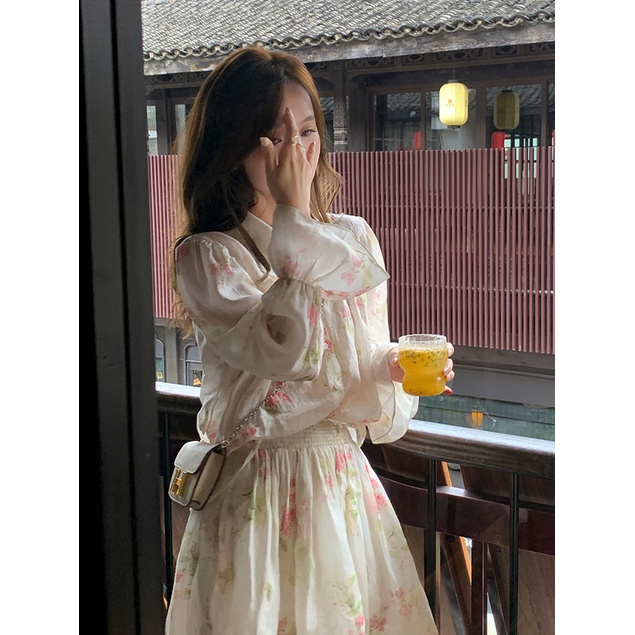 (vào cổ phiếu) mùa hè sơ mi mỏng + cao eo mỏng váy thời trang hai mảnh