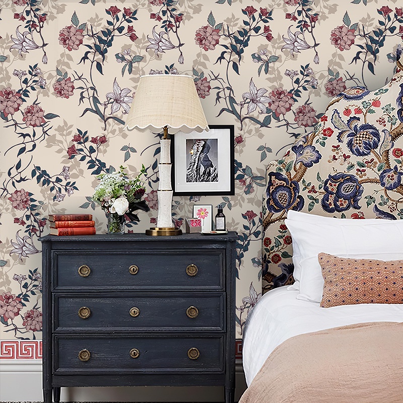 Giấy Dán Tường Bằng PVC Tự Dính Họa Tiết Hoa Tươi Tắn Trang Trí Nội Thất Phòng Khách
