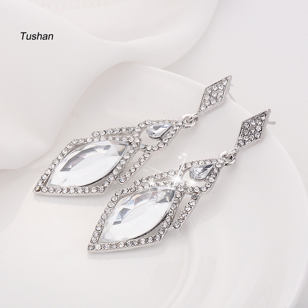 Bông Tai Hình Thoi Đính Đá Giả Kim Cương Toàn Diện Dành Cho Nữ