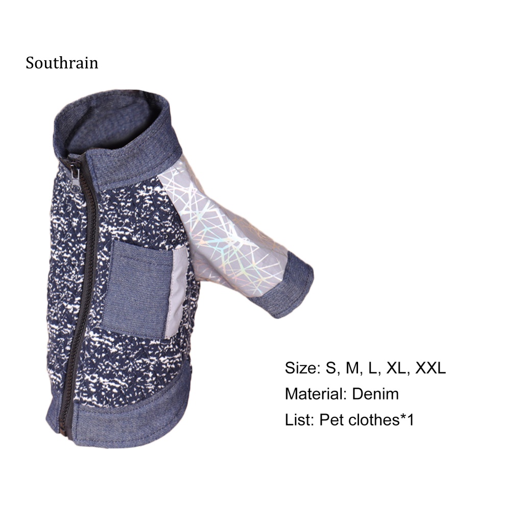 Áo Khoác Denim Mùa Đông Thiết Kế Phản Quang Khóa Kéo Thời Trang Cho Thú Cưng