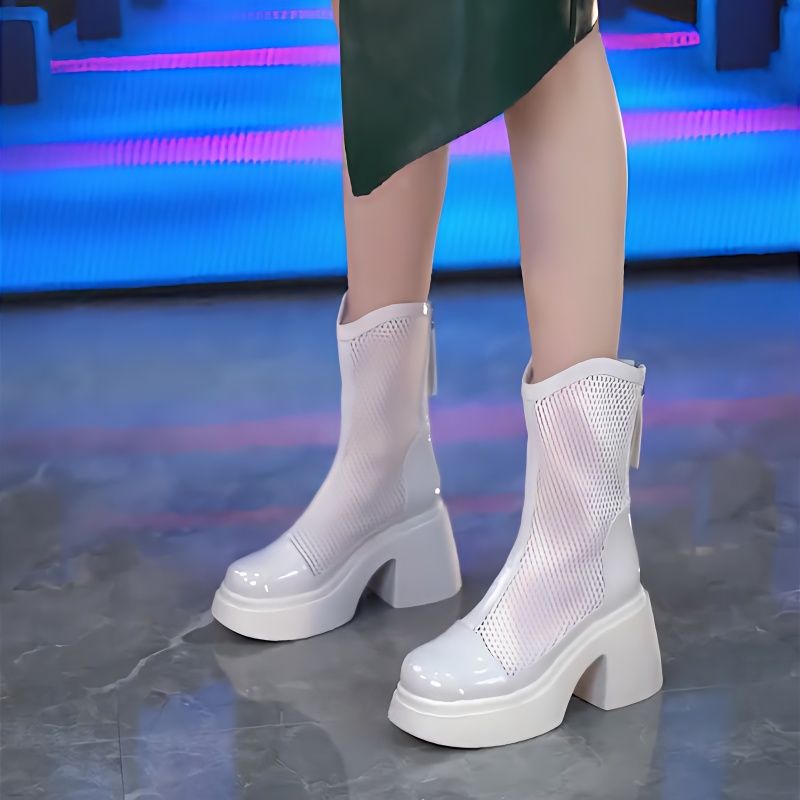 Giày Bốt Cao Gót Mũi Tròn Đế Dày Thời Trang Âu Mỹ Cho Nữ