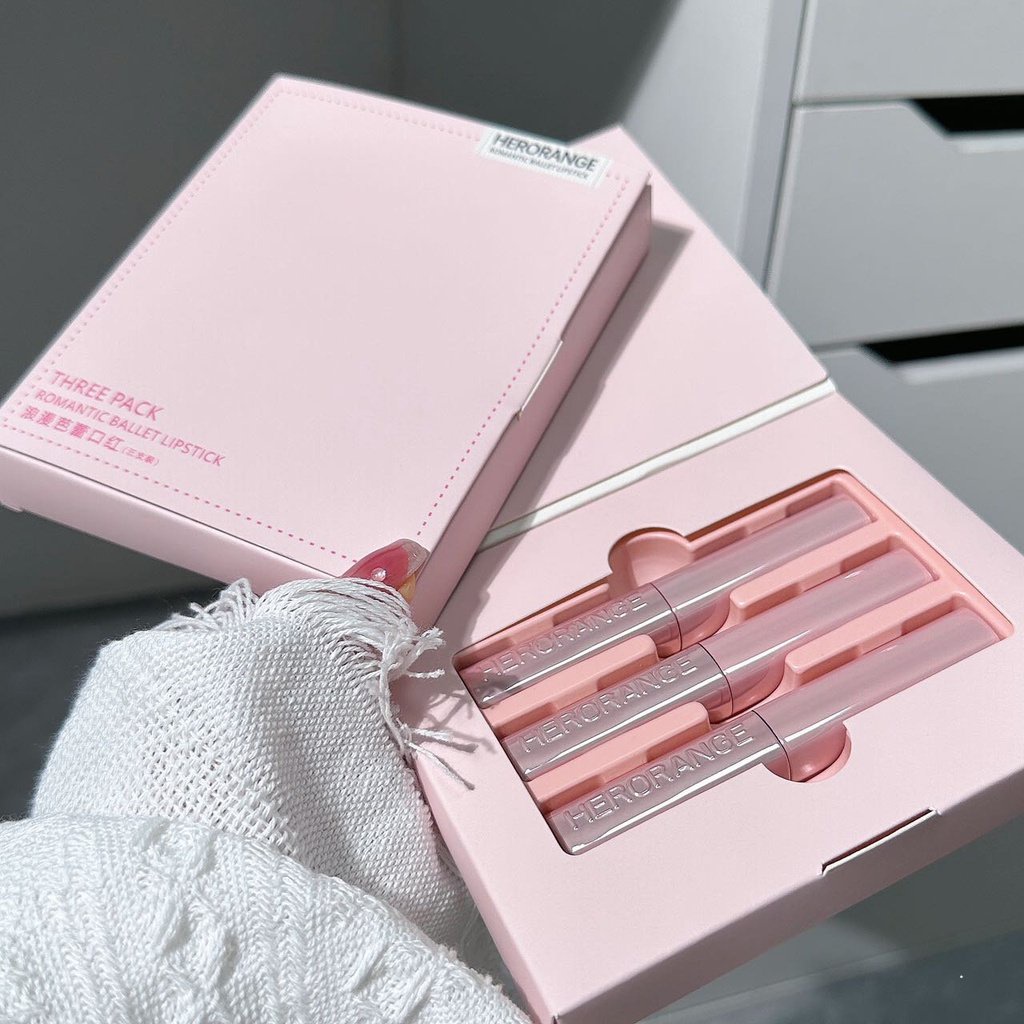 Son Môi HERORANGE Chống Thấm Nước Lâu Trôi Thiết Kế Vỏ Hình Vuông Màu Hồng Xinh Xắn