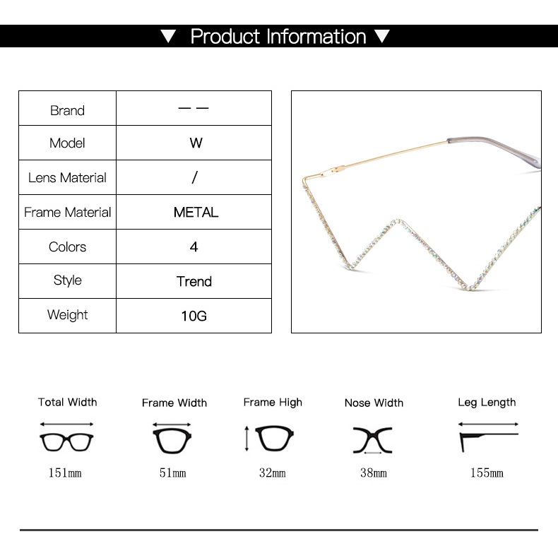 Mắt Kính Hình Đa Giác Không Gọng Màu Trơn ins wind avant- Garden