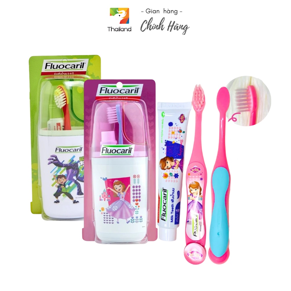 Bộ kem đánh răng và bàn chải trẻ em Fluocaril Brushing Set Thái Lan