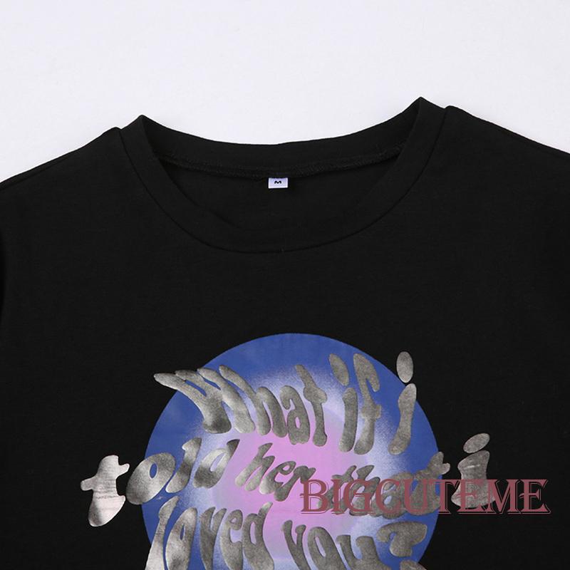 Áo Thun Lửng Ngắn Tay In Chữ Thời Trang Dành Cho Nữ