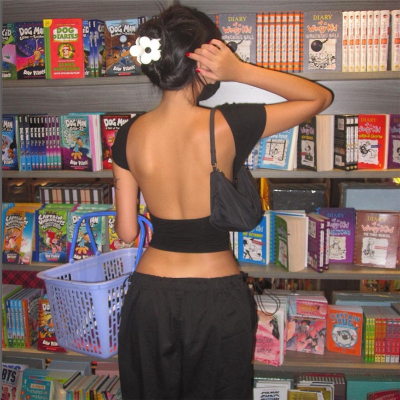 Áo Thun Cổ Tròn Hở Lưng Màu Trơn Thời Trang Cho Nữ