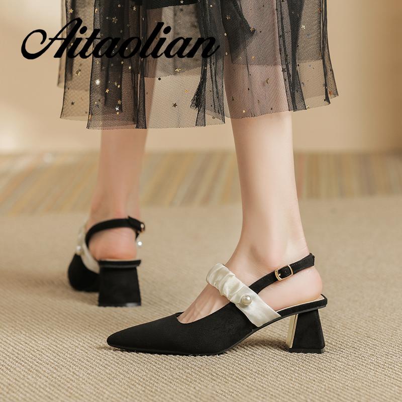 Giày Cao Gót 5cm Da Lộn Mũi Nhọn Đế Dày Mềm Mại Thời Trang Cho Nữ