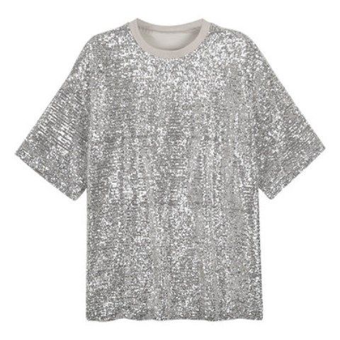 Áo Thun Tay Lỡ Dáng Rộng Đính Kim Sa Lấp Lánh Phong Cách Hàn Quốc Thời Trang Xuân Hè