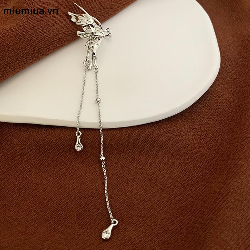 Miumiua🔮1 Đôi Khuyên tai kẹp vành hình cánh bướm cách điệu phối xích thả dài duyên dáng