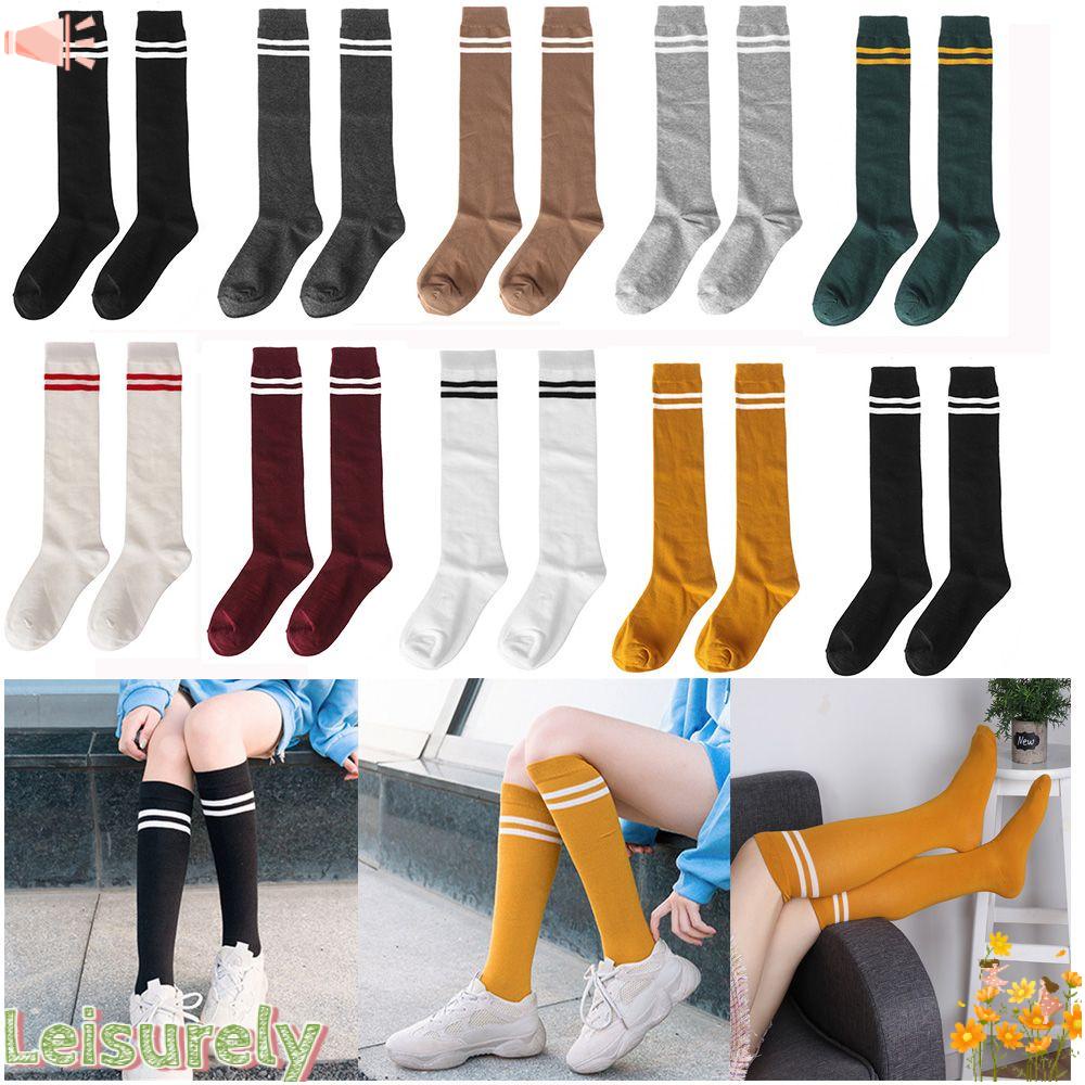 Tất Dệt Kim Dài Qua Gối Giữ Ấm Họa Tiết Kẻ Sọc Thời Trang