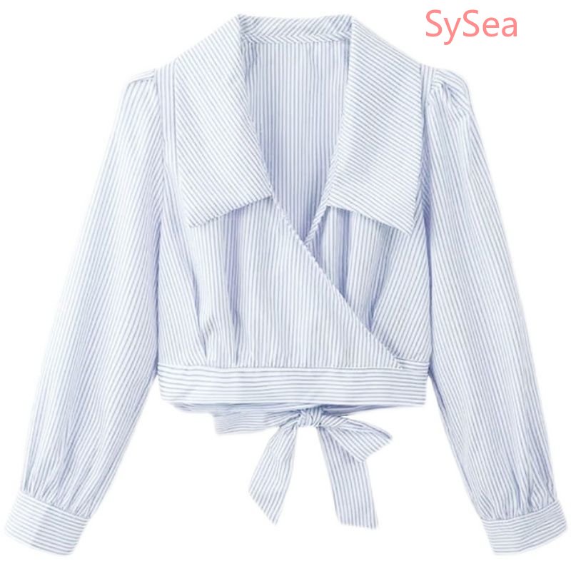 Áo Sơ Mi Dài Tay Phối Ren Họa Tiết Kẻ Sọc Phong Cách Retro Pháp