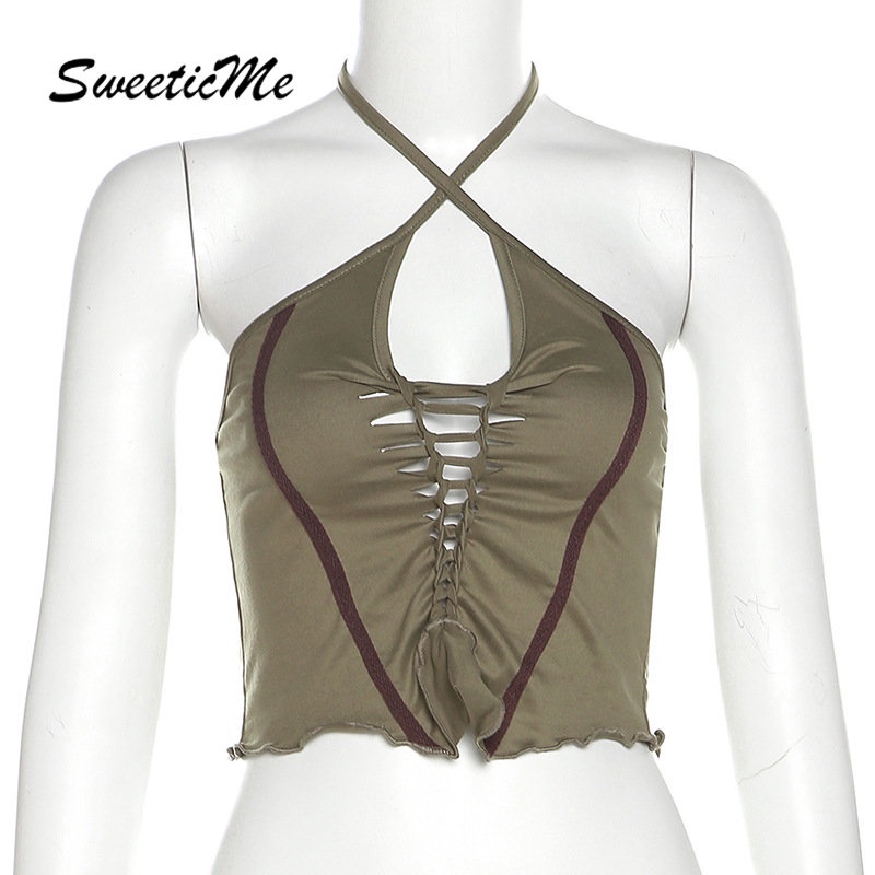 Áo Tank Top Hai Dây Hở Lưng Dáng Ôm Màu Tương Phản Thời Trang Mới 2023 Dành Cho Bạn Nữ