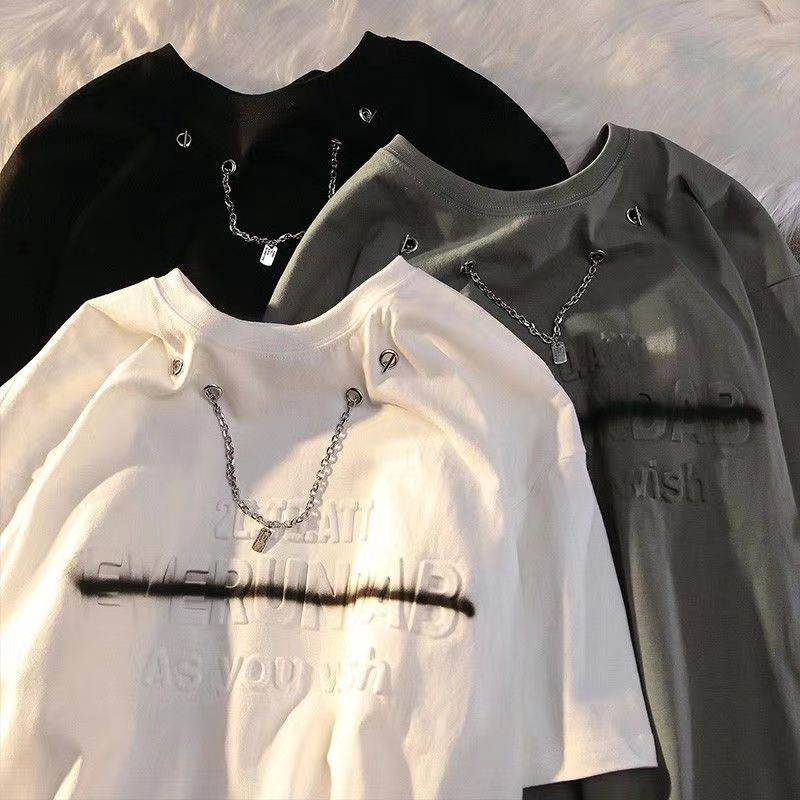 Áo Thun Tay Ngắn Dáng Rộng In Hình Dây Xích Thời Trang Mùa Hè Cho Nam
