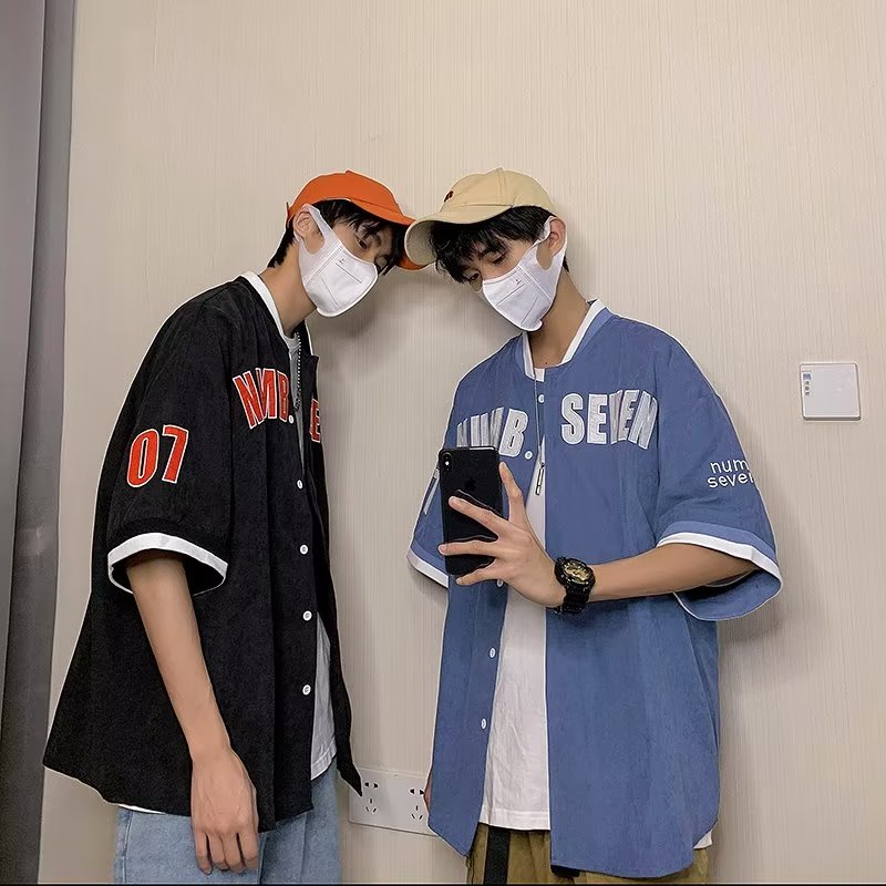 Áo Khoác Bóng Chày Ngắn Tay Dáng Rộng In Chữ Phong Cách Retro Hàn Quốc Giản Dị Dành Cho Nam