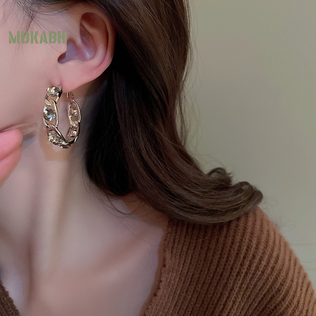 1 Đôi Bông Tai Tròn Lớn Đính Đá Thời Trang Dành Cho Nữ