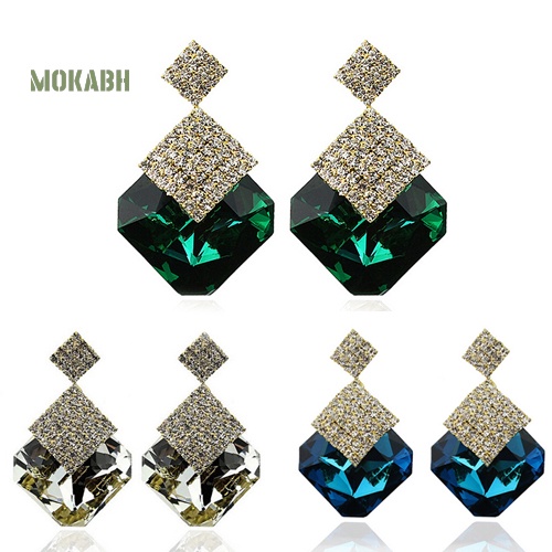 Bông Tai Hình Vuông Lớn Đính Đá Lấp Lánh Sang Trọng Thời Trang Cho Nữ