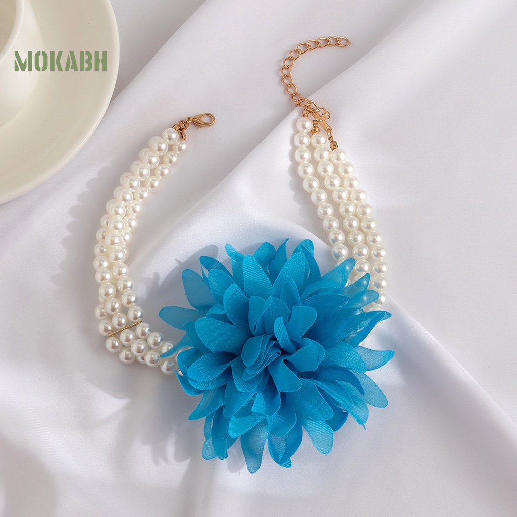 [Mok Abh] Vòng Cổ Choker Ba Tầng Họa Tiết Hoa Đính Ngọc Trai Giả Sang Trọng Không Gây Dị Ứng